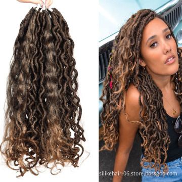 Silike Faux Locs curly Crochet Braids18 Inch Soft Natural Synthetic Hair Extension 12Stands/Pack Goddess Faux Locks Hair